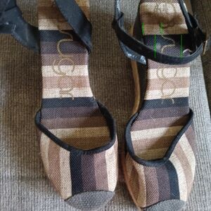 Sugar Striped Brown Multi Wedge Sandals